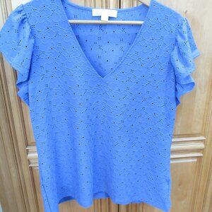 Michael Kors Blue Short Sleeve Eyelet Shirt Blouse size L